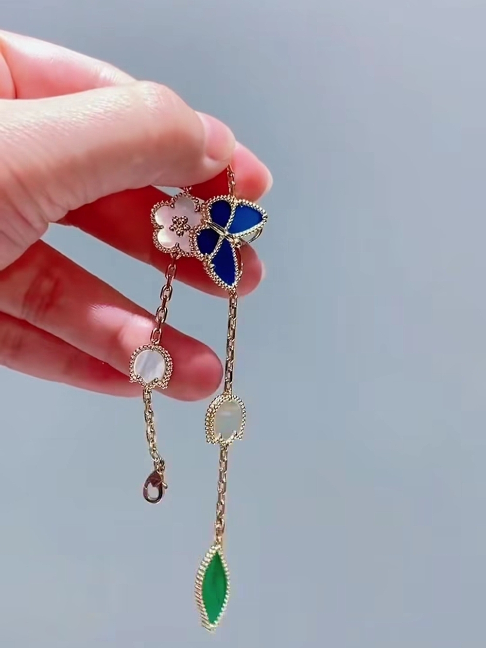 Gold-Tone Floral Pendant Necklace with Blue, White & Green Enamel